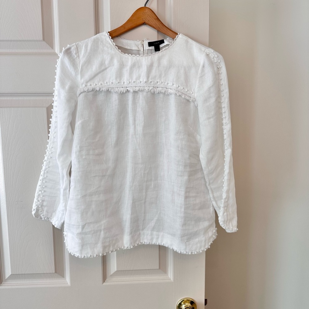 J.Crew - Linen Long Sleeve Shirt With Fringe Detail - Size 4